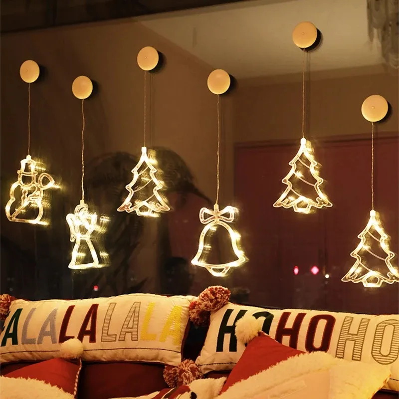 Cortina de luces Led con ventosa para decoración de ventanas, luces colgantes de Navidad para Festival de estrellas y ciervos, gran oferta