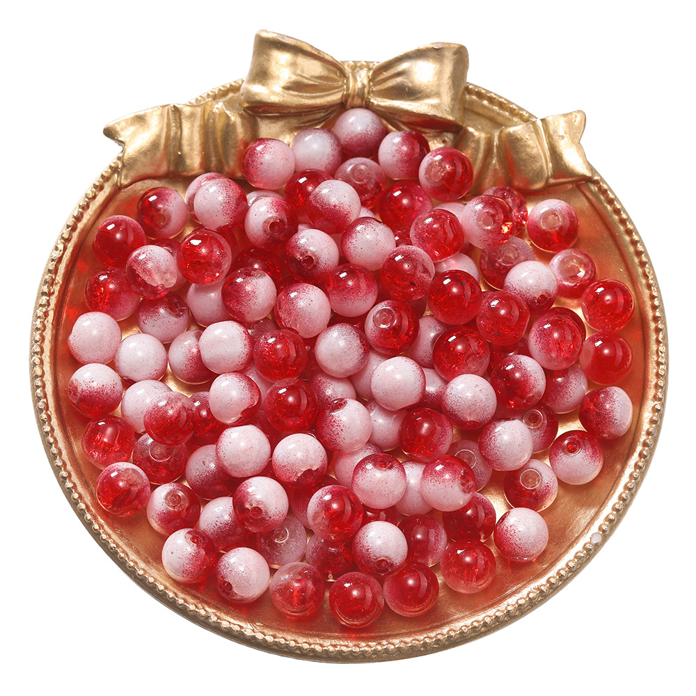 8mm glass milk foam beads - red