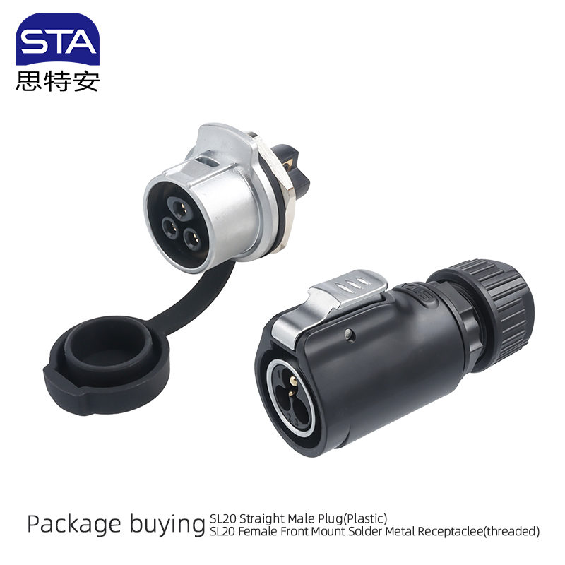 Enchufe macho recto + Conector macho metálico de montaje frontal