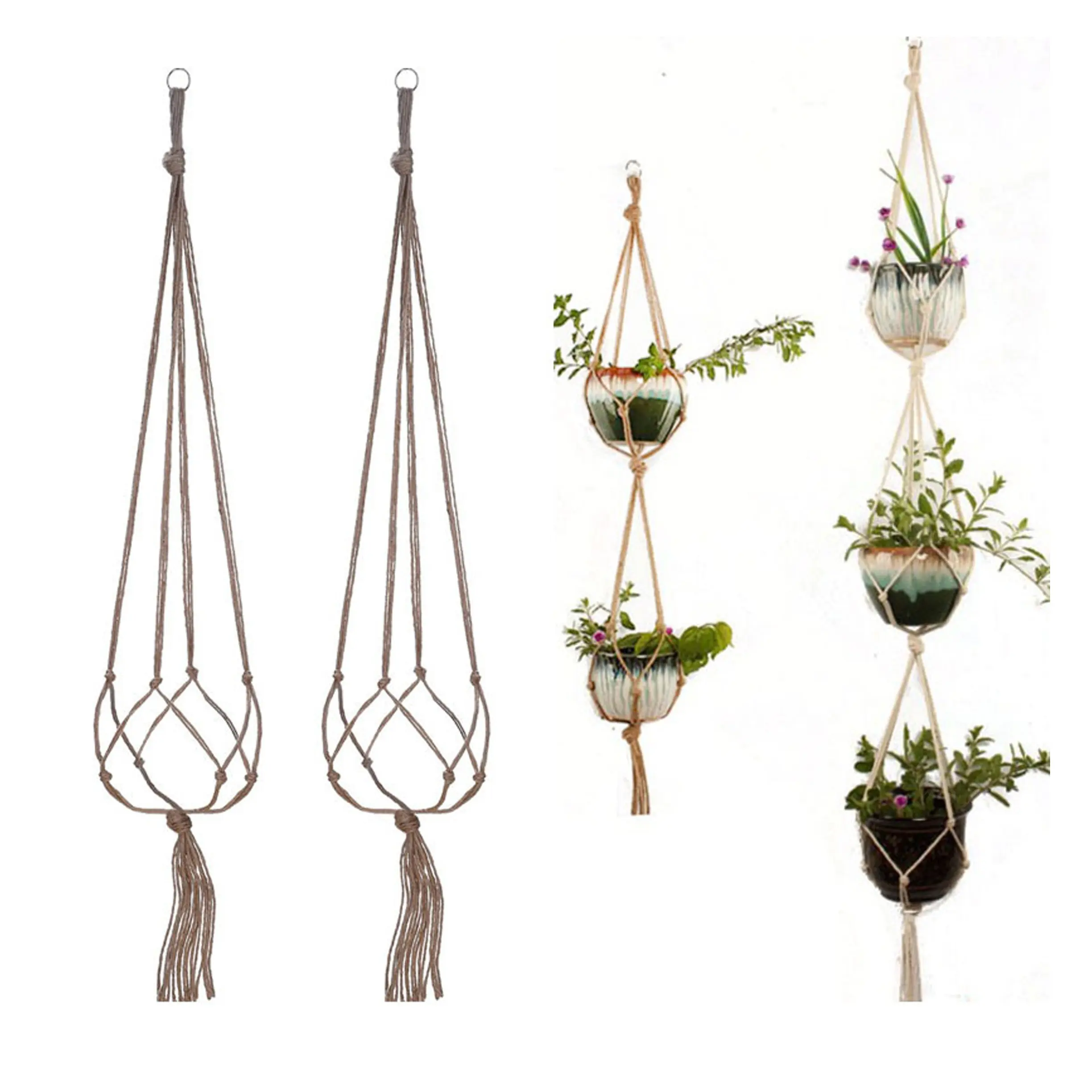 Macramé de yute para decoración del hogar, cesta colgante de plantas, macramé