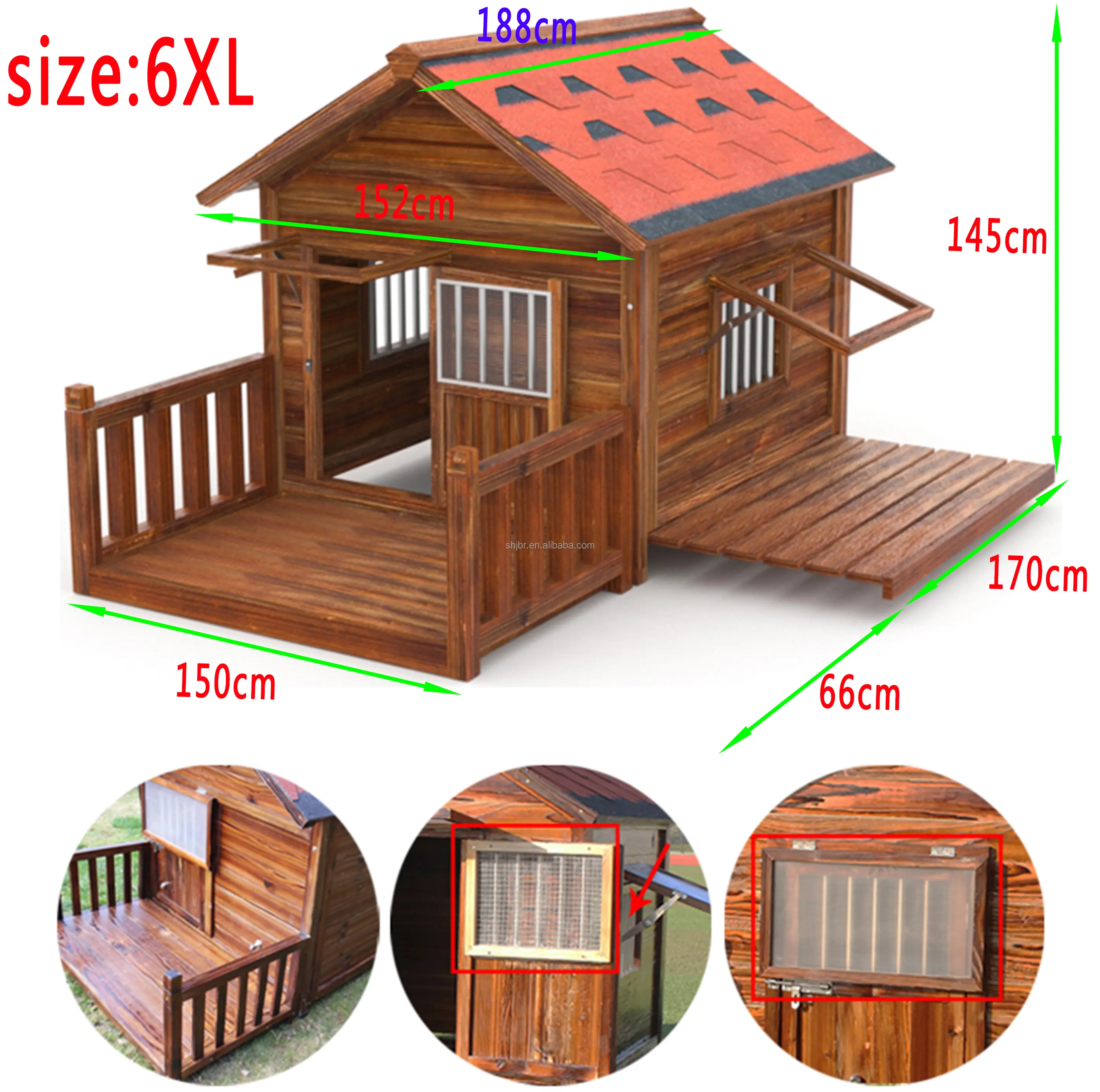 Casa de perro de madera maciza para exteriores, jaula de perro, nido de cachorro de madera para 4 estaciones, universal