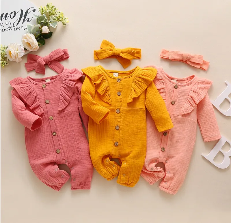 Pagliaccetto per neonati in cotone allietante Set di tutine per bambini in maglia con maniche a volant in tinta unita