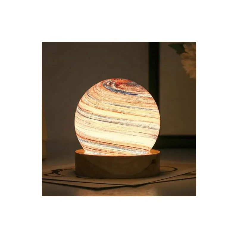 runde hölzerne basis kunst handwerk heim schlafzimmerlampe usb glaskugel tischlampe astronomie fantasy regenbogen planet sternenhimmel nachtlicht