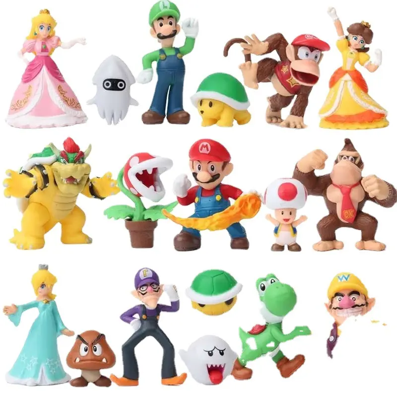 Figuras de acción de mini supermario de 18 estilos, juego de figuras de anime de dibujos animados, juguetes de anime, decoración de micropaisaje, caja ciega, regalo de cumpleaños