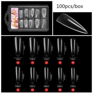 透明な爪のヒントスクエア & アーモンドパターン人工指の先端100個フランスアクリル製 - Product Image 2