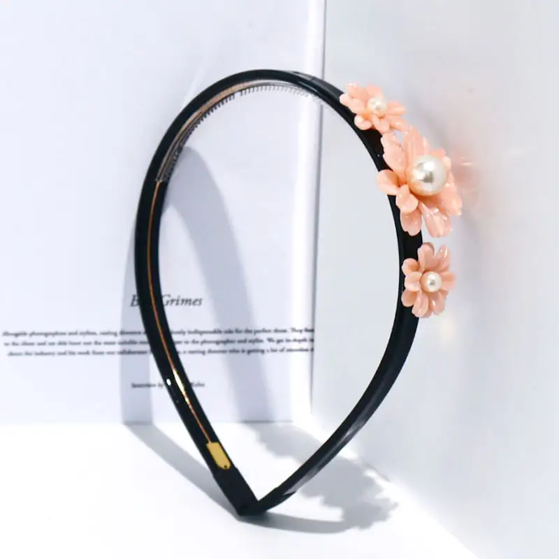 Diadema de acetato para niña y mujer, accesorios para el cabello con perlas y margaritas rosas, diademas de diseño, proveedor elegante