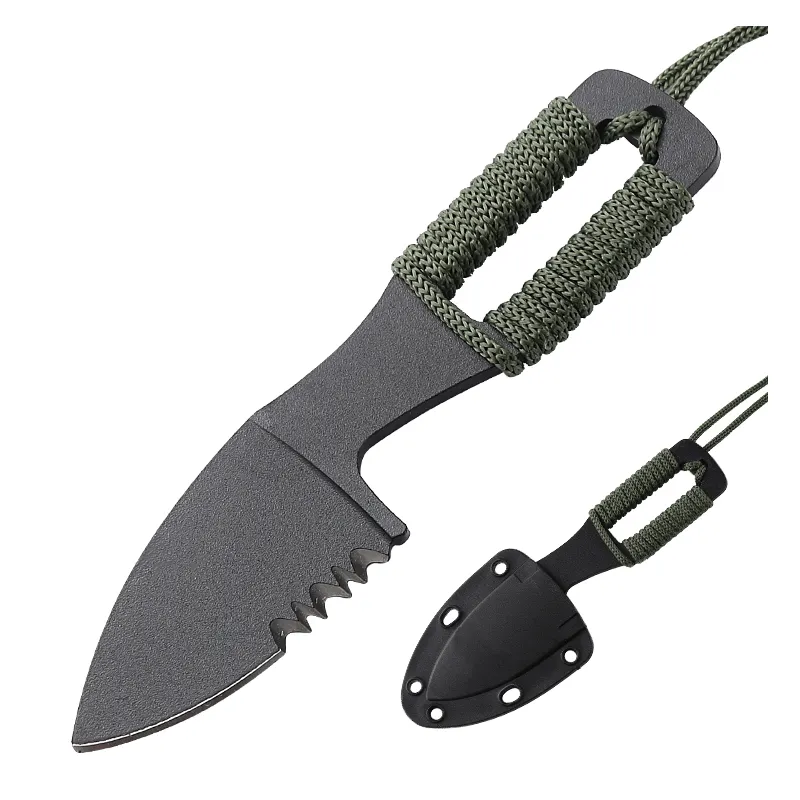 Canivete com lâmina fixa, pequena faca serrilhada com lâmina completa tang paracord com bainha, mochila para acampamento ao ar livre, faca reta edc