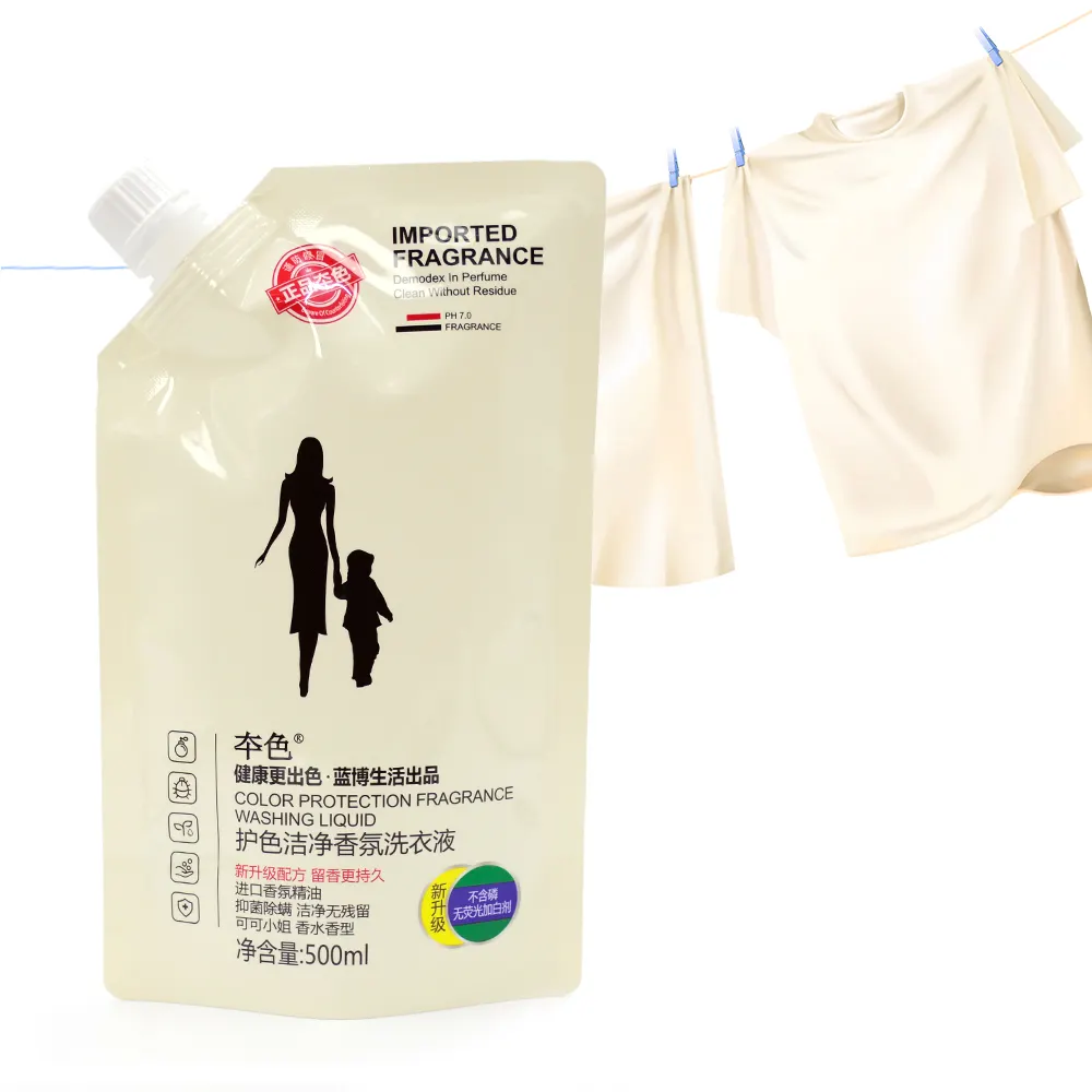Fabrika otoklavlanabilir kese Stand Up plastik ambalaj düzensiz şekil çanta UV baskı ile deterjan için 500ML Liquide emzik çantası