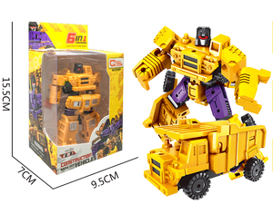 Il camion di ingegneria di plastica di colore giallo serie 6 in 1 combinazione di robot giocattolo per bambini trasforma