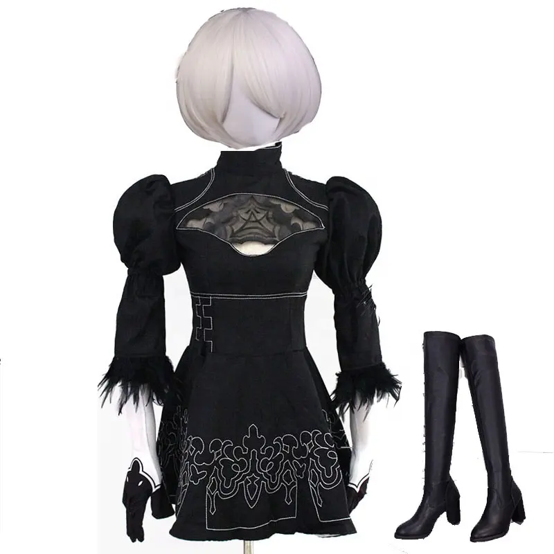 Ecowalson conjunto de traje cosplay nier automata yorha, 2b, anime feminino, disfarce, fantasia, dia das bruxas, vestido preto para meninas