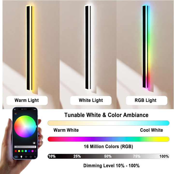 Tuya WIFI Smart RGBIC LED Linear Wall Light Indoor Outdoor Garden Waterproof IP65 Square LED Wall Sconce Lights for Home