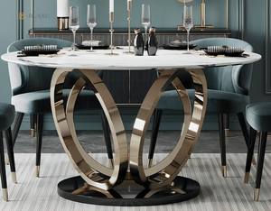 Huaxu New <strong>Design</strong> 4 and 6 Seat Velvet Chairs Round <strong>Rotary</strong> Marble Top Modern Dining <strong>Table</strong> Set