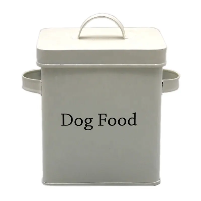 Boîte en fer Boîte en métal d'impression de nourriture pour chien de couleur blanche simple pour le stockage à domicile et l'organisateur de cuisine