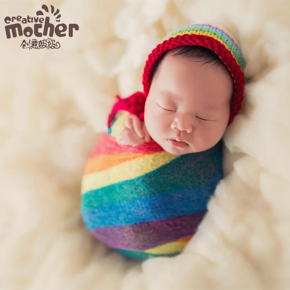 Puntelli per foto fatti a mano all'uncinetto per bambini neonato Knit Rainbow Photography Baby Blanket Wrap