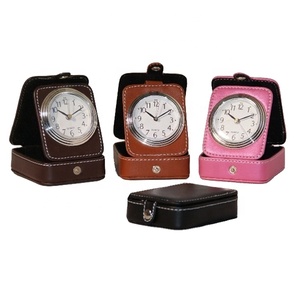 LG2031 Custom Logo Langlebige klappbare Pu Leder Tisch uhr Promotion Geschenk artikel Reise uhren