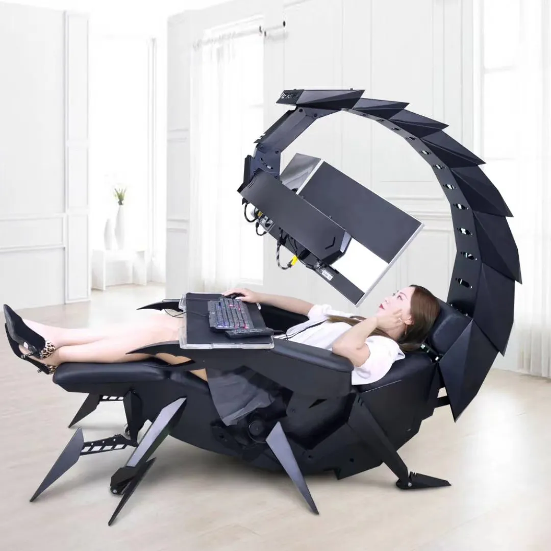 Cluvens Scorpion เก้าอี้คอมพิวเตอร์แบบหรูหรา, เก้าอี้เอนได้เก้าอี้เล่นเกมห้องนักบินไร้แรงโน้มถ่วงสำหรับจอภาพ3จอ