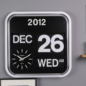 <span class=keywords><strong>Fartech</strong></span> Tiếng Anh 43cm vuông vĩnh viễn Lịch hoàn toàn tự động 3D lật Đồng hồ nhựa thời trang đơn giản thanh lịch phòng khách tường - Product Image 1