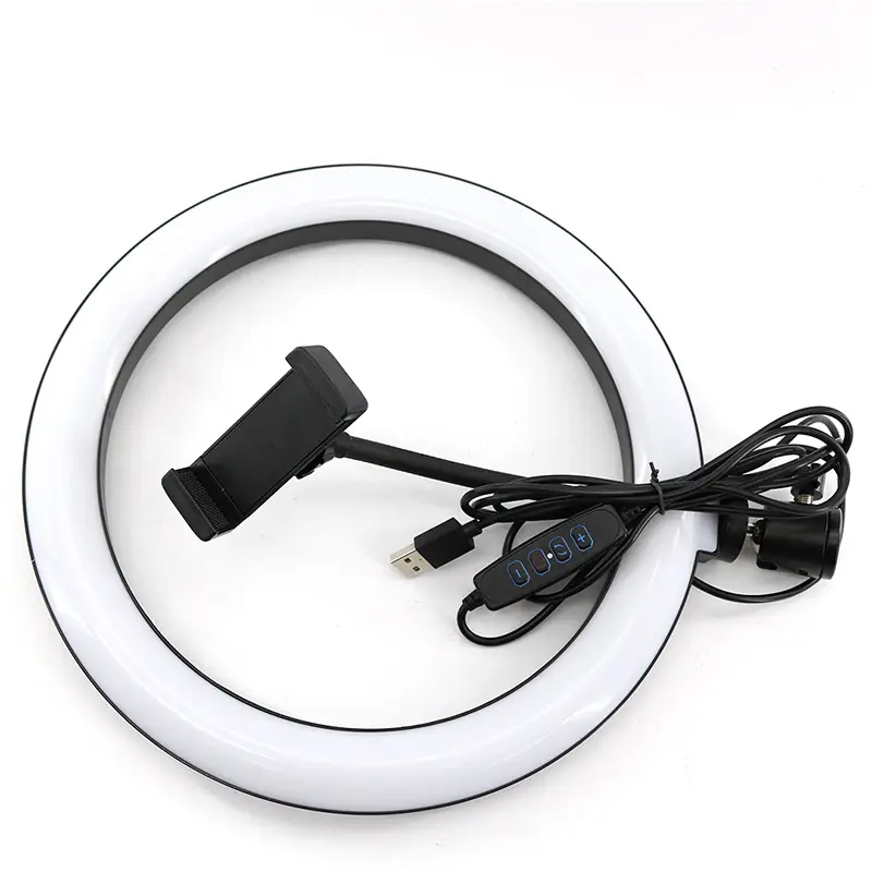Lampu Ring swafoto LED ponsel, senter cincin swafoto siaran langsung dengan lampu meja dapat disesuaikan