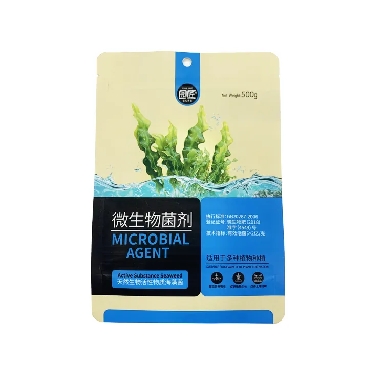 Sacchetto di imballaggio in plastica per alghe attive personalizzate con fornitura di fabbrica con sacchetto in piedi per fertilizzante sfuso con cerniera