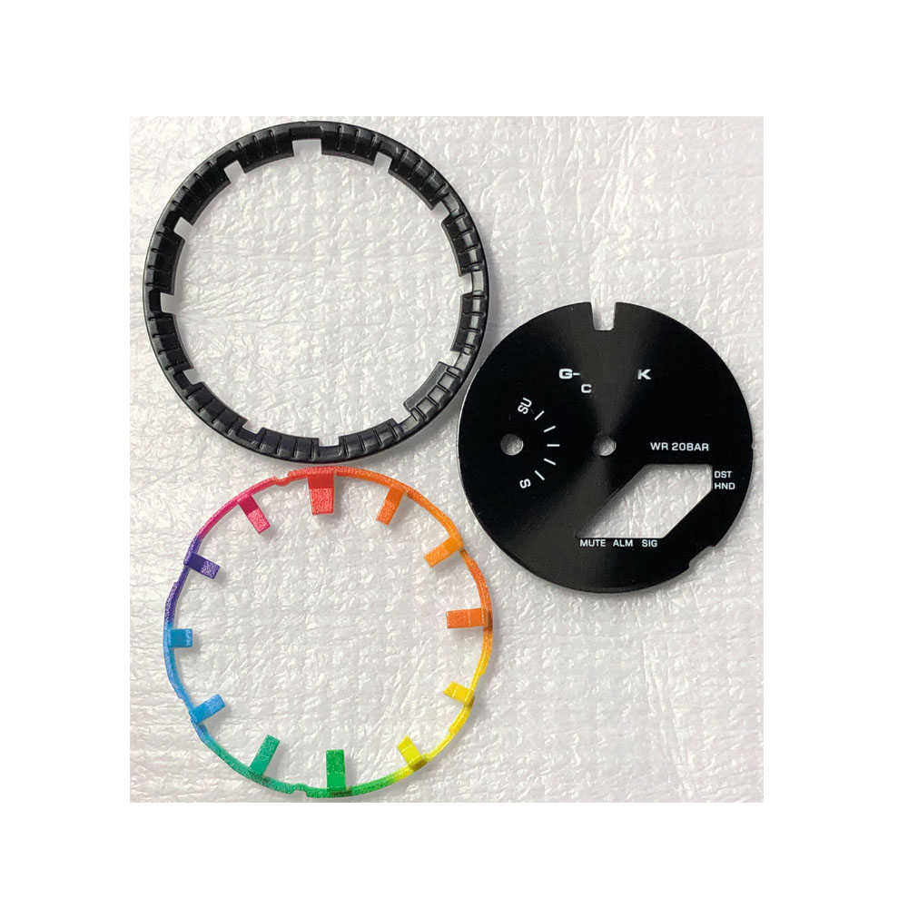 Bague de cadran noire + marques arc-en-ciel