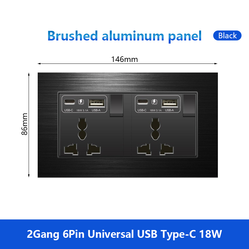 2 prises USB-C universelles 6 broches 18W