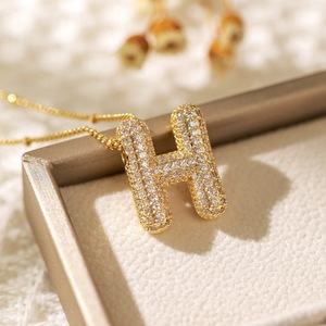 Hot Sale Fashion 26 Alphabet Letter Pendant Necklace Brass Micro-Set Zircon Balloon Letter Collar <strong>Chain</strong> - Product Image 6