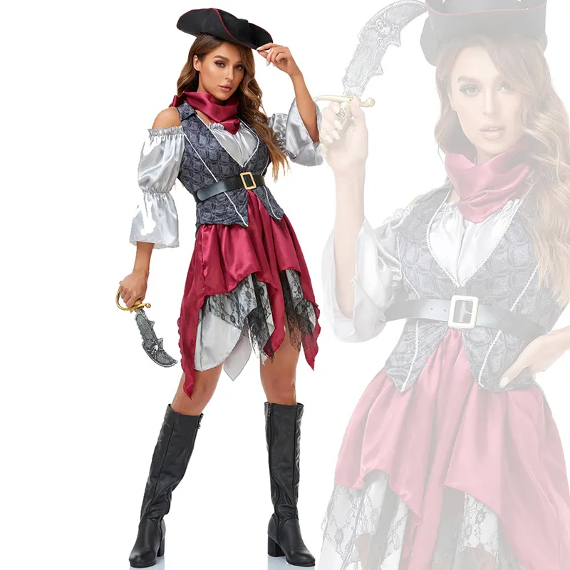 Traje de fantasia pirata do caribe, dia das bruxas, pirata preta, cosplay, adulto, feminino, fantasia