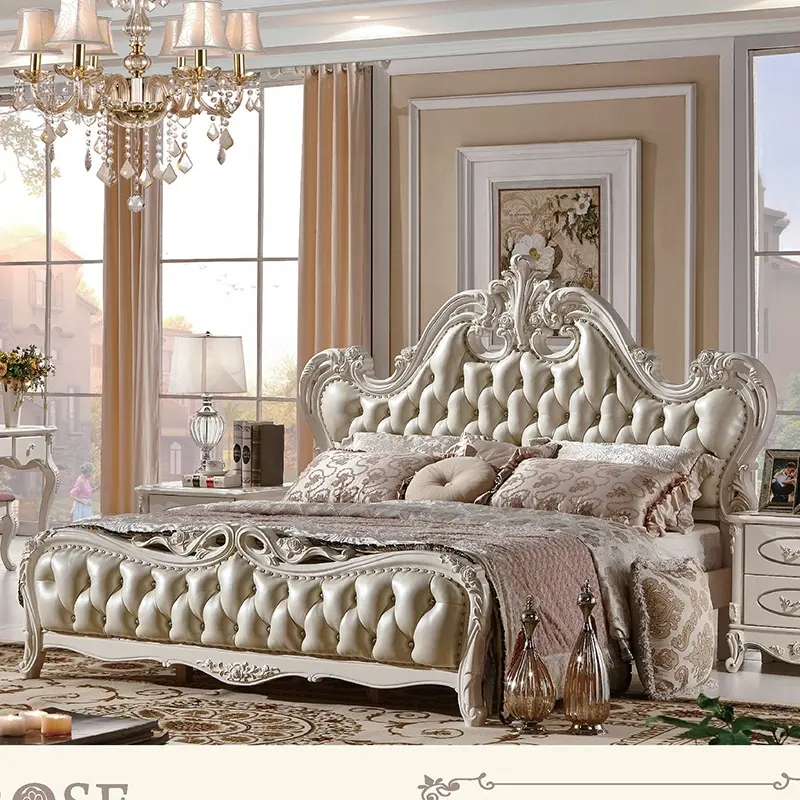 Lüks İtalyan yatak odası mobilya set kral klasik İtalyan son altın ahşap yatak