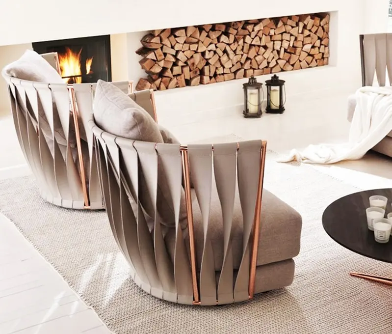 PD620 — ensemble de canapé fantaisiste moderne et italienne en acier inoxydable, meubles sur mesure en métal doré, salon