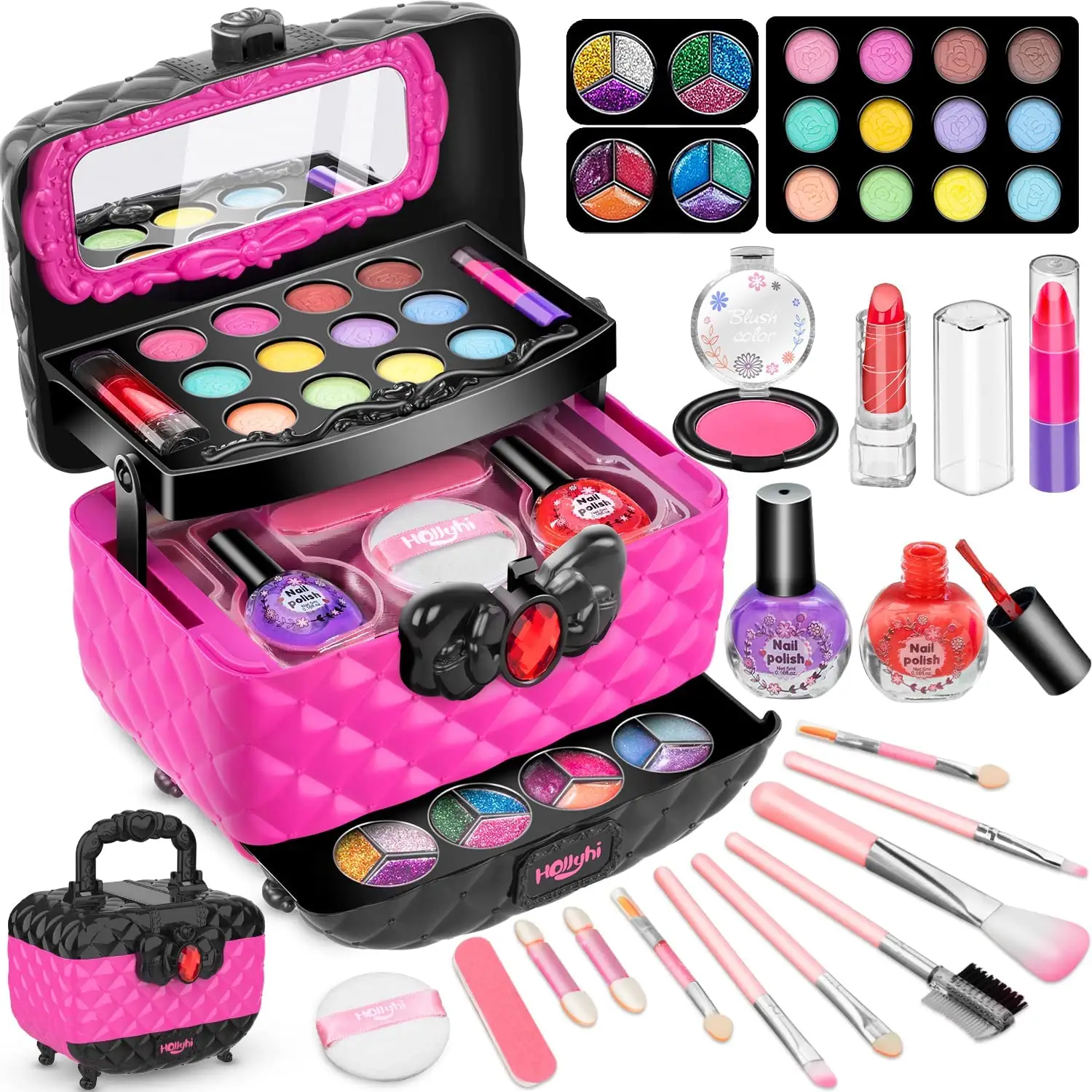 Huimer kit de brinquedo de maquiagem para meninas, conjunto de maquiagem lavável, brinquedo com estojo cosmético real para menina