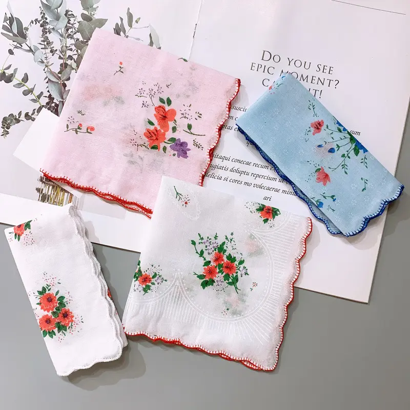 Vintage Cotton Women Hankies Embroidered Butterfly Lace Flower Hanky Floral Assorted Cloth Ladies Handkerchief