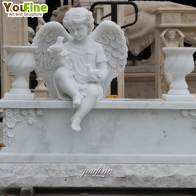 Conception moderne cimetière pas cher pierre naturelle marbre ange statue bébé gravure pierre tombale