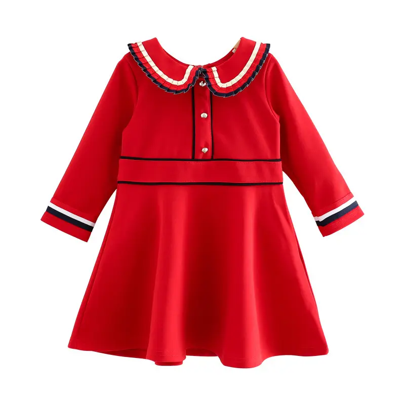 New Fashion Wholesale Kids Clothing Chinês Vermelho Meninas Manga Longa Vestidos Extravagantes De Sites De Compras