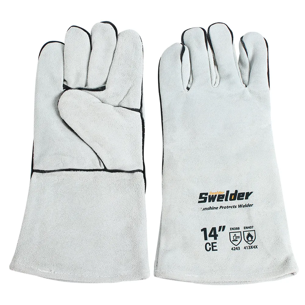 Swelder 14 "longueur F8800 couleur naturelle épaule fendue cuir de vachette résistant à la chaleur bâton gants de soudage