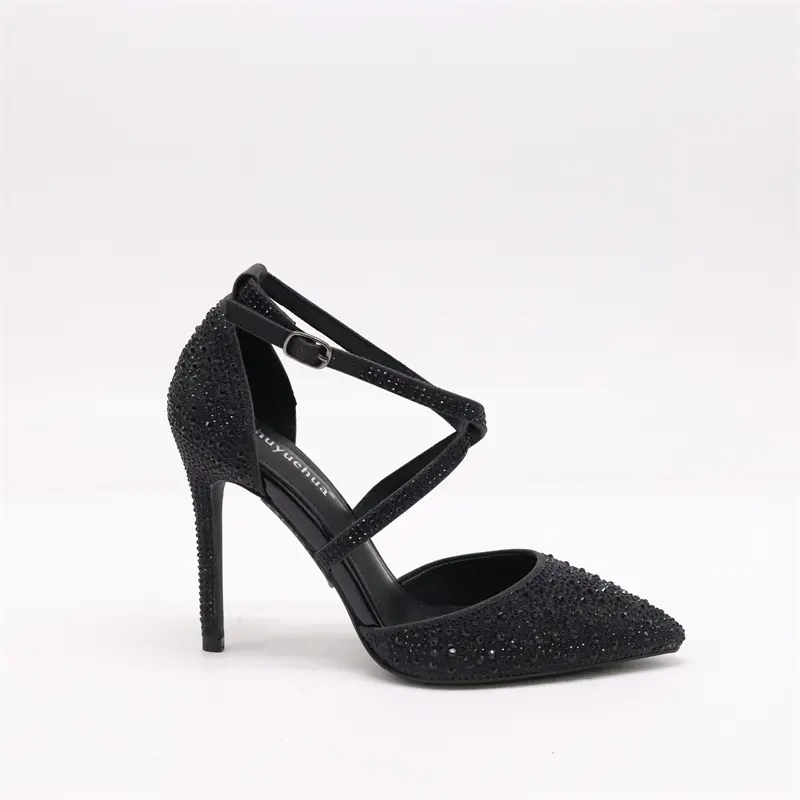 Sandálias de salto alto de cristal pontiagudas e bonitas e glamourosas para serviços de vendas diretas são adequadas para sapatos femininos