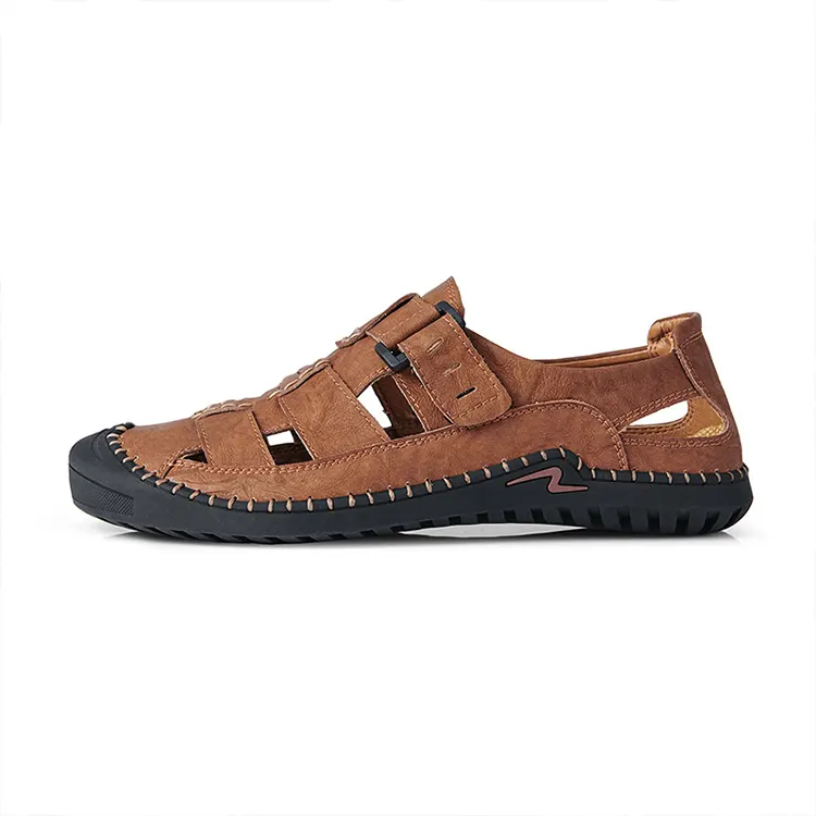 Zapatillas de cuero con punta cerrada para hombre, zapatos de pescador ajustables para exteriores, sandalias informales, gran oferta, 2023