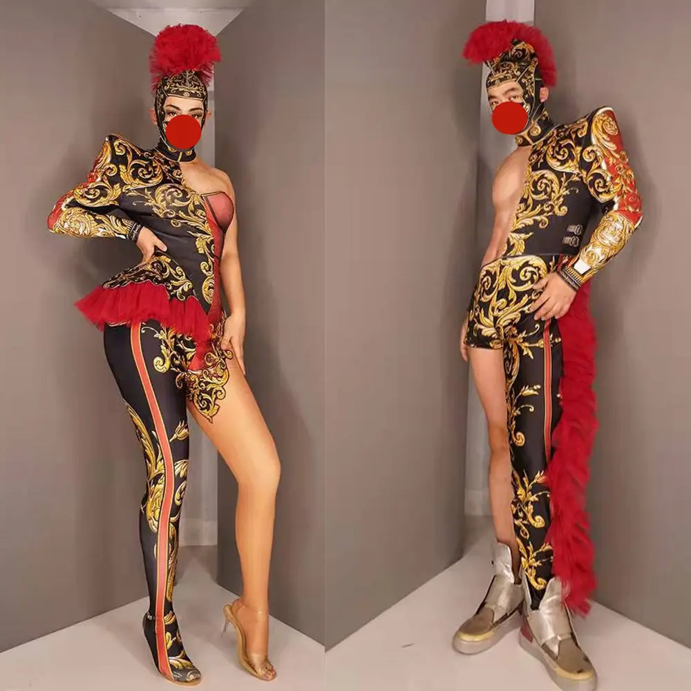 Designer Rome Gladiator Cosplay Costume Stage Performance Wear Exotic Dancewear Sexy Bodycon One Piece Jumpsuit Dance Leotard