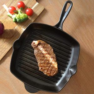 Yüksek kaliteli kare dökme demir barbekü kavurma ızgara tavası Modern tasarım emaye Metal biftek tava ve kızartma tavası kavurma plakası - Product Image 1