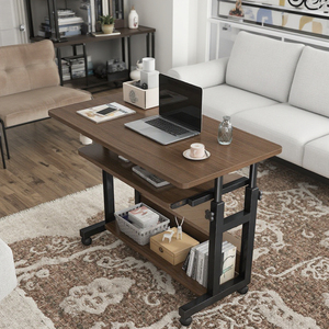 <strong>Custom</strong> Brown Wood Manual Height Adjustable Lifting Desk Office Furniture <strong>Computer</strong> Lift Table with Storage and Keyboard Tray - Product Image 4
