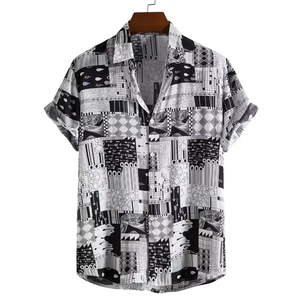 J & H 2022 Neuankömmlinge Großhandel schicke Schwarz-Weiß-Muster Vintage Button-Down-Mode Herren hemden lässig Camisas Masculinas