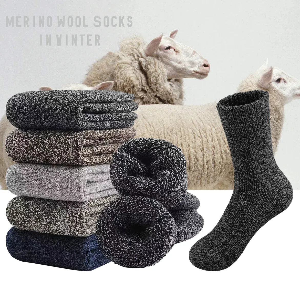 Носки Uron из 100% шерсти, мужские носки из мериносовой шерсти для мужчин, теплые махровые шерстяные носки на заказ