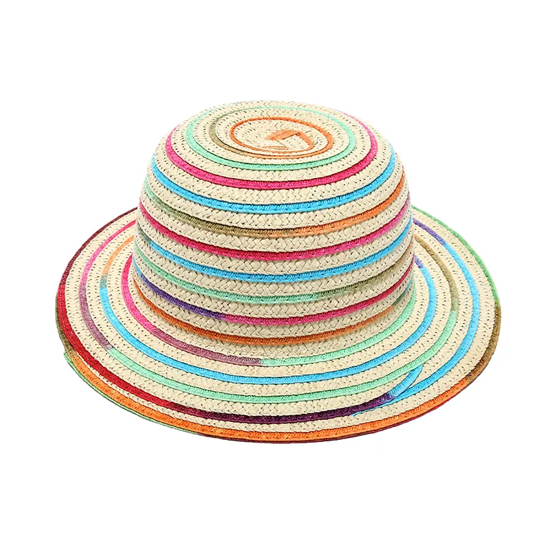 Chapéus de palha para meninas, chapéus de palha em cores do arco íris para festa de chá, aniversário, igreja, atividade e decoração de festival