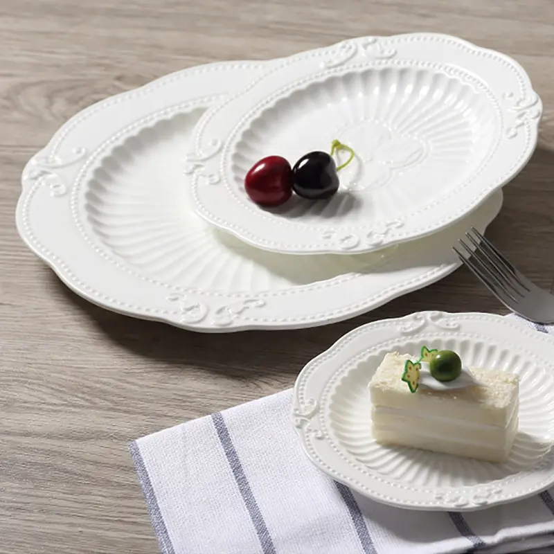 Набор сервировочных тарелок для ресторана рельефная серия Европейского дворца рельефная белая тарелка в стиле ретро набор керамических фарфоровых тарелок