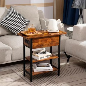Modern Multifunctional <strong>USB</strong> Charging Storage Side Table Wooden Foldable Design for Sofa or Wall Living Room Storage Table - Product Image 1