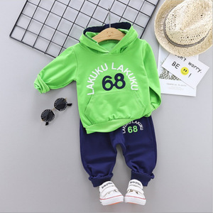 Yakışıklı çocuk giysileri ilkbahar ve sonbahar 2-Piece Set erkek uzun kollu Hoodie ceket pantolon ekose desen - Product Image 6