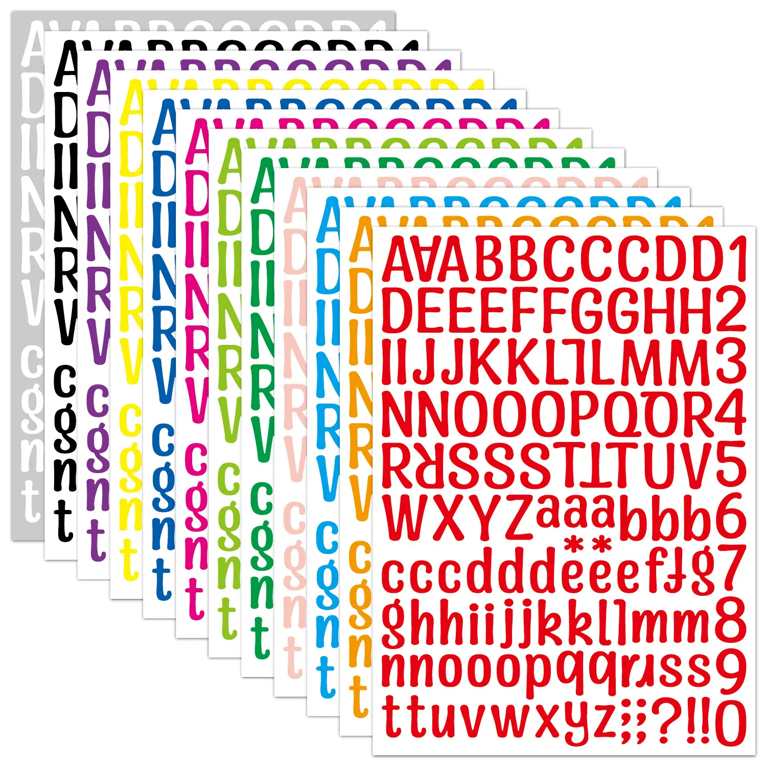 DIY الأبجدية الحروف والأرقام ملصقات 8Colors ملصق ذاتي اللصق الملونة الملونة إلكتروني ملصقات