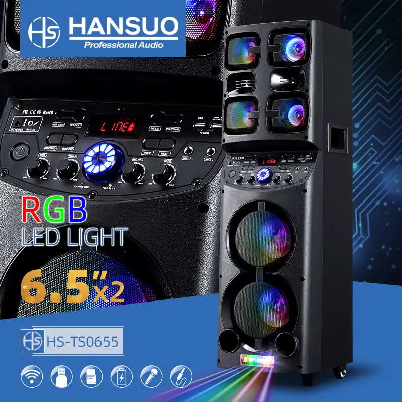 Hansuo Trong Kho Mô Hình Mới Đôi 6.5 Inch Bt Xe Đẩy Di Động Loa Công Suất Cao Loa Với LED Karaoke Máy Nghe Nhạc Ánh Sáng HS-TD0655