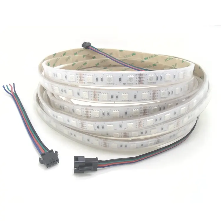 Tira de luces led RGB, 60led por metro, 24V, 12V, SMD5050, IP67, tubo de silicona suave, resistente al agua, RGB