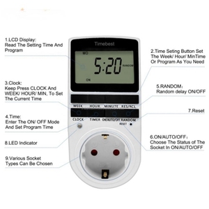 Timer digitale da 24/7 giorni con Timer elettronico 230V 50HZ casuale e ora legale presa di temporizzazione programmabile EU Plug - Product Image 1