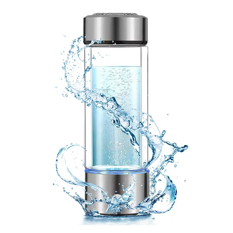 Botol air hidrogen portabel isi ulang, generator air hidrogen botol air alkali 800pdb SPE/PEM kaca dapat diisi ulang